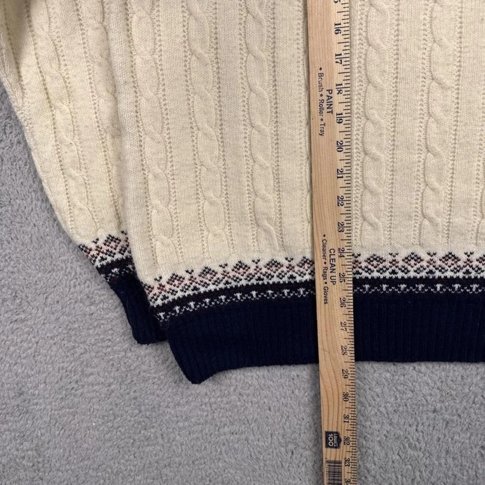 Jantzen Sweater Mens 2XLT White‎ Navy Fair Isle Ski Cable Knit Pullover Winter